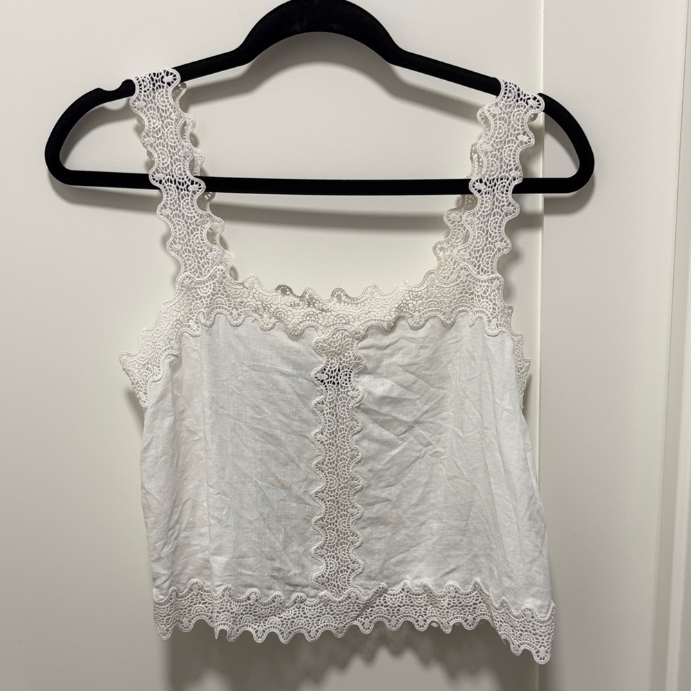 J Crew Lace trim squareneck tank top in linen